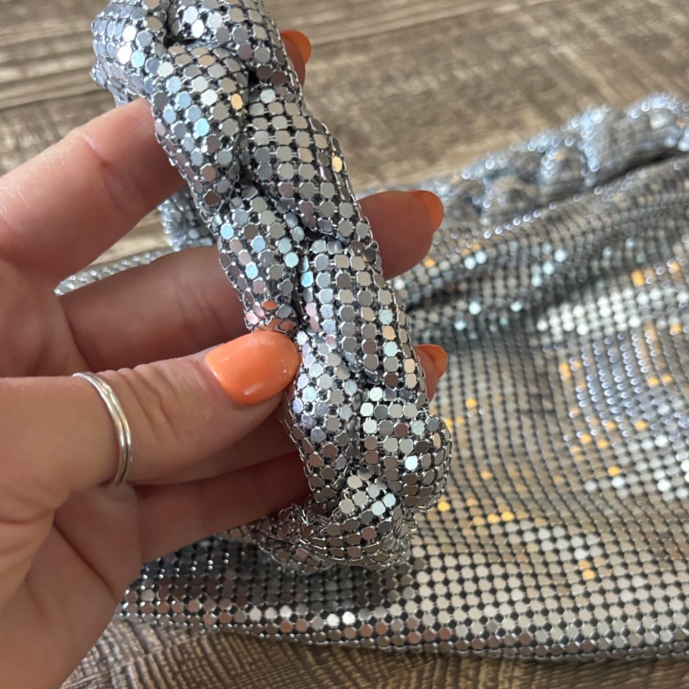 Zara Silver Sequined Shoulder Bag with Braided Strap - Picture 3 of 4